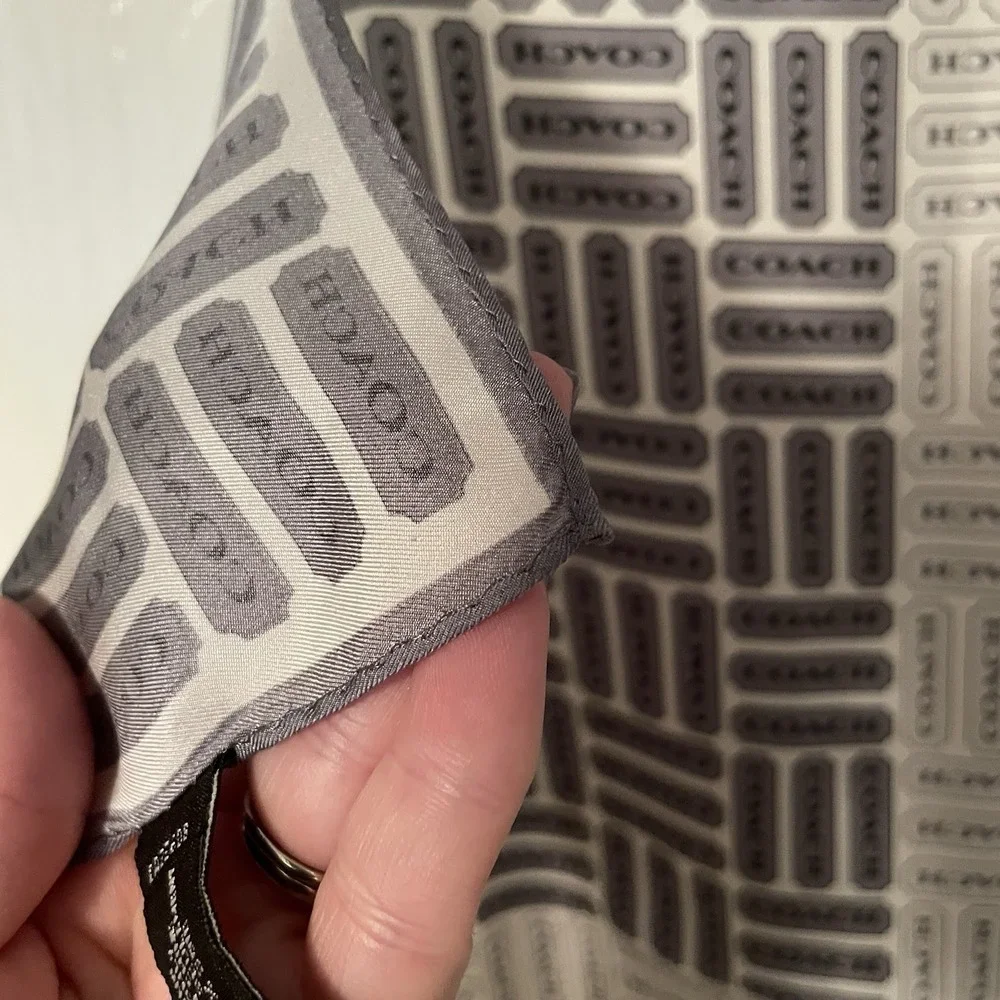 COACH Silk Scarf 22″ x 22" Square Woven Signature Gray White - Picture 5 of 7